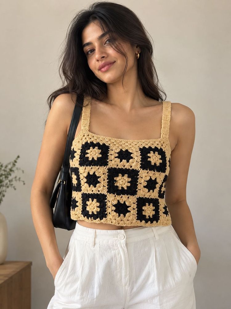 Crochet Square Neck Crop Top