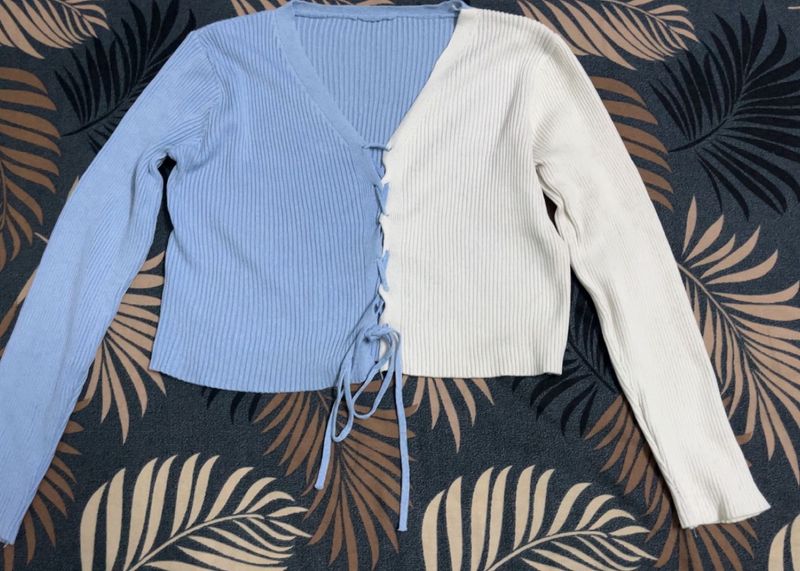 Two-Tone Lace-Up Korean Top
