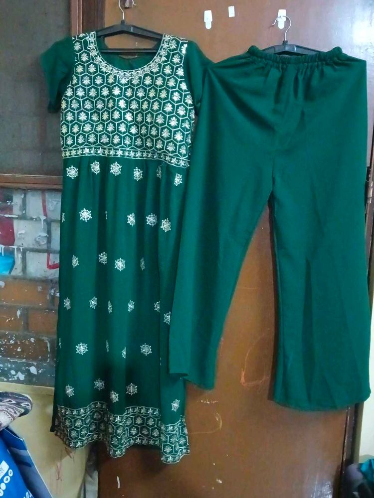 Green Embroidered Kurta Set with Palazzo