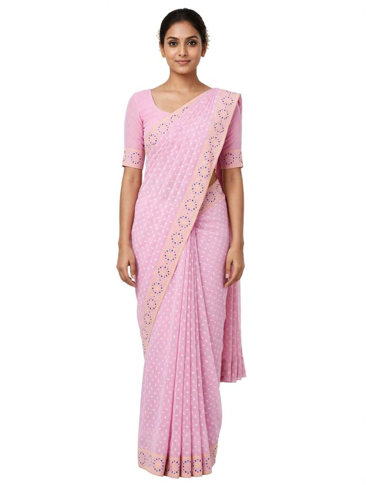 Pink Printed Cotton Saree