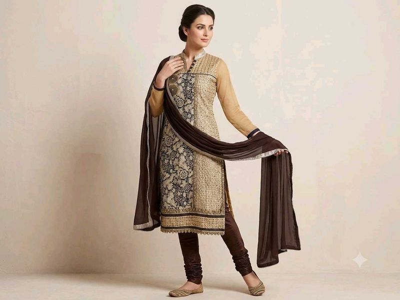 Elegant Beige &amp; Brown Kurta Set