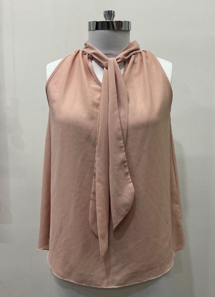 Elegant Pink Sleeveless Tie Neck Top