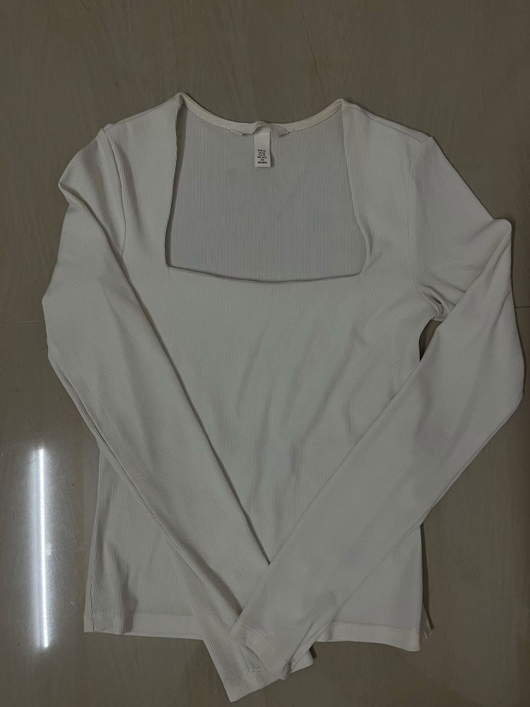 H&amp;M White Long Sleeve Top