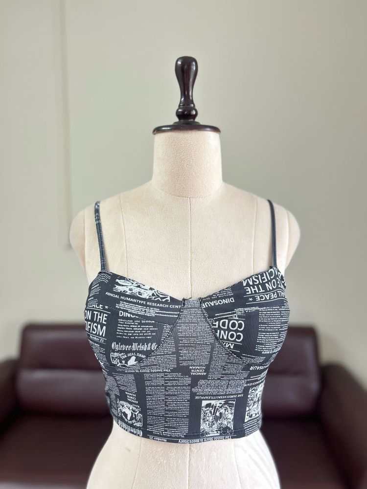 Unique Newspaper Print Crop Top