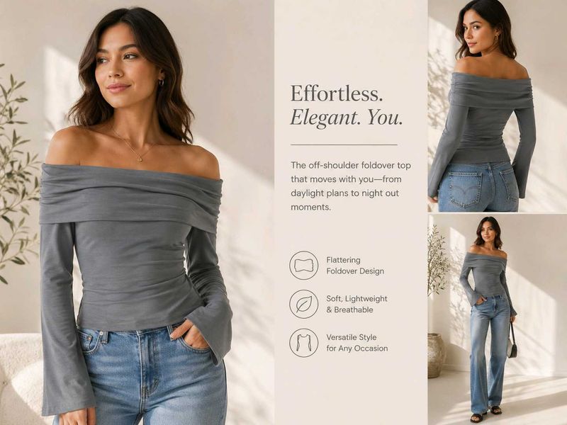 Off-Shoulder Foldover Top — GREY.