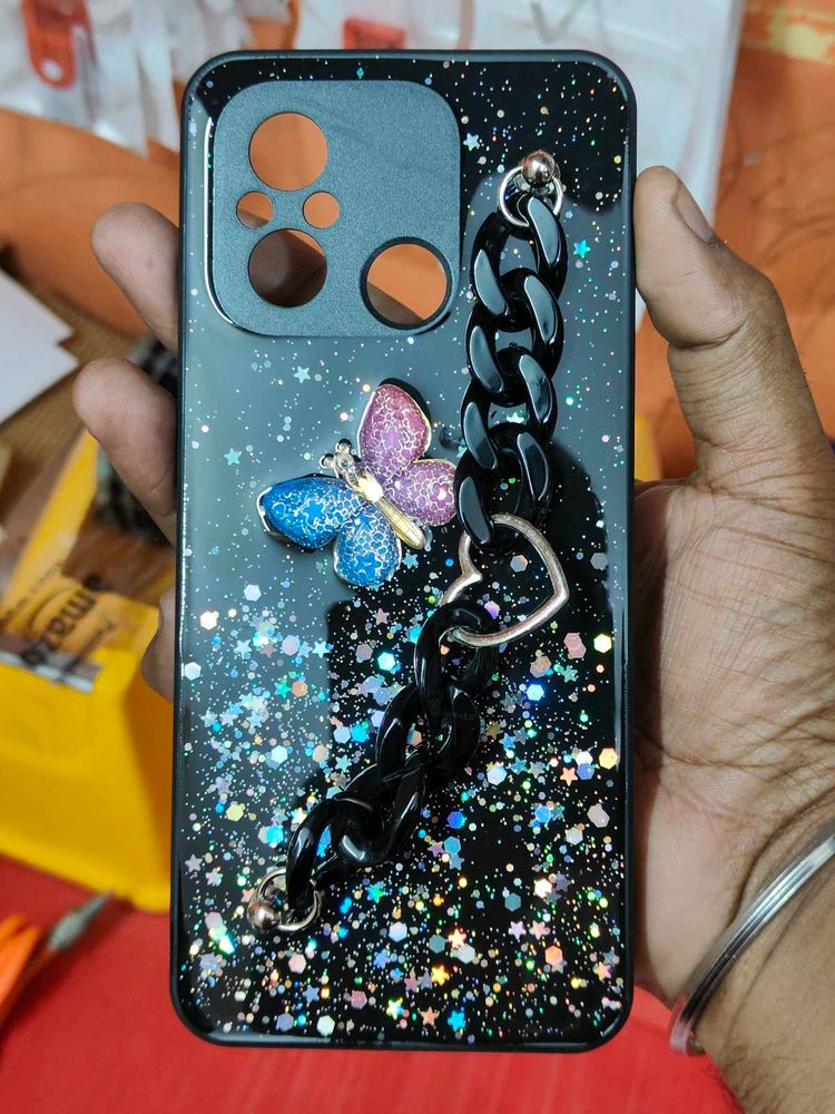 POCO C55 Black Glitter Back Cover with Butterfly C