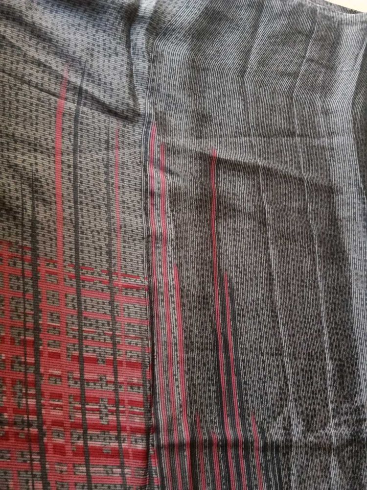 Elegant Grey &amp; Red Saree