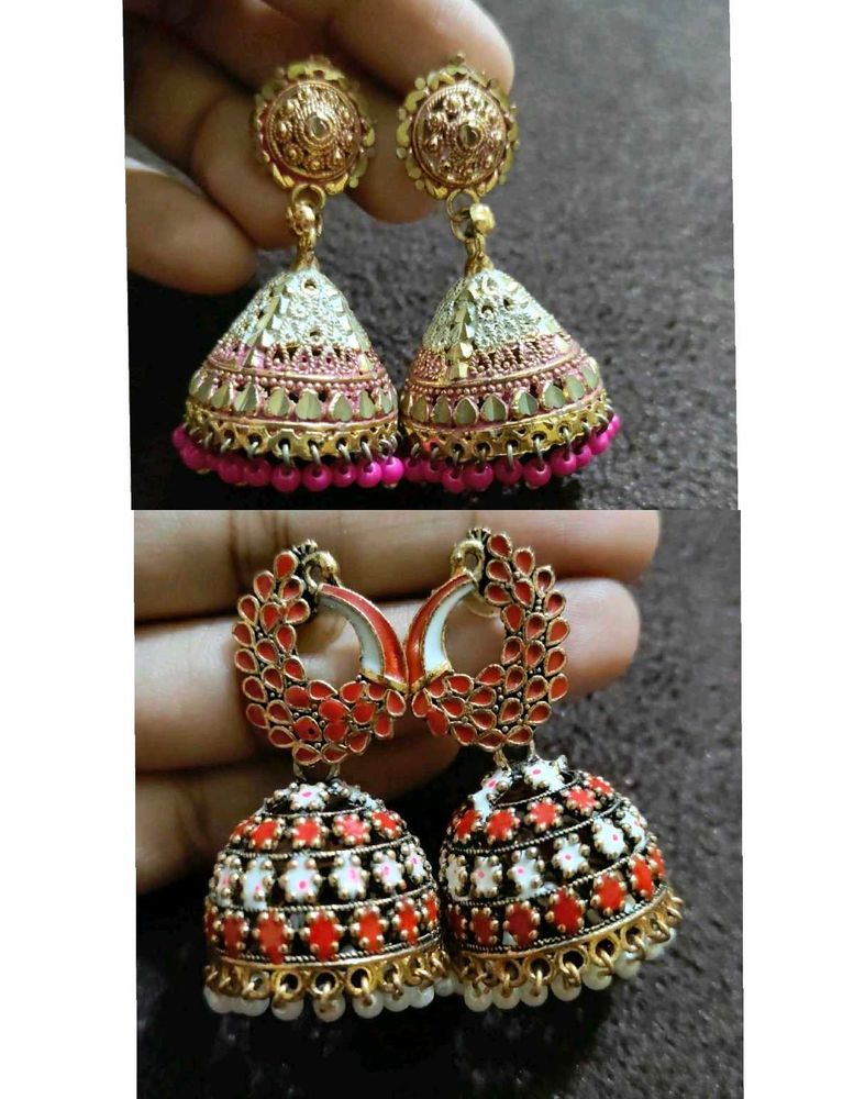 Red and Pink Jhumka Earrings Combo