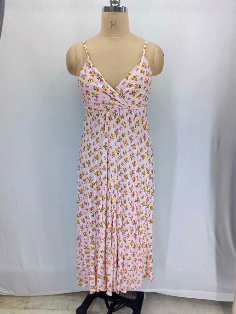 Cute Pink Floral Midi Dress