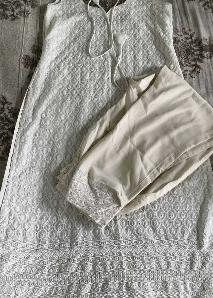 Elegant White Chikankari Kurta Set
