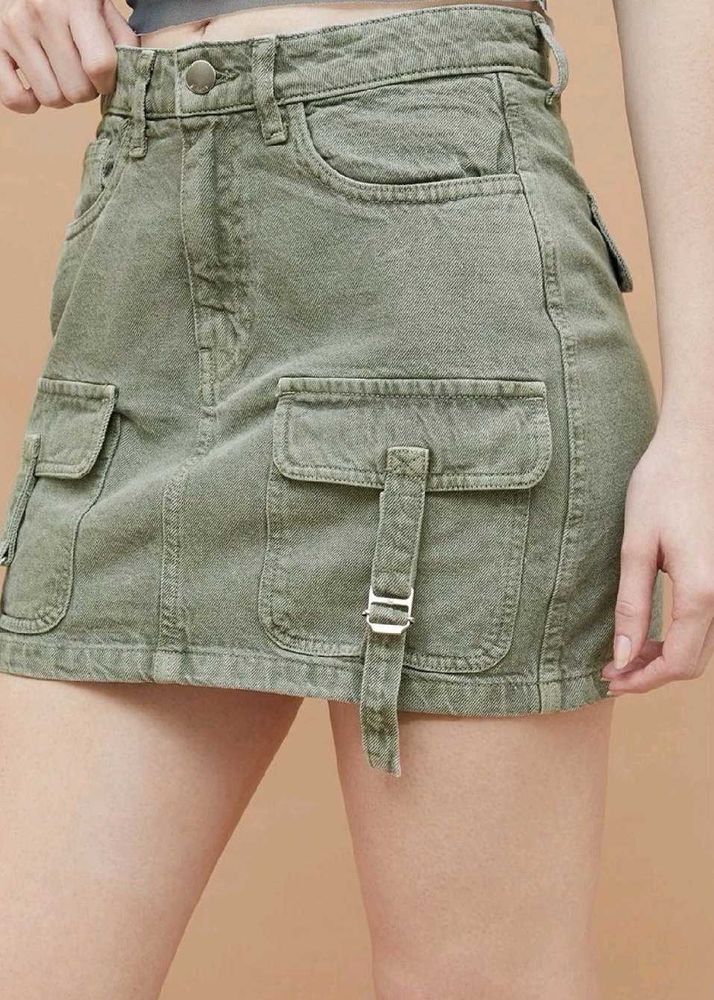 Olive Green Cargo Mini Skirt