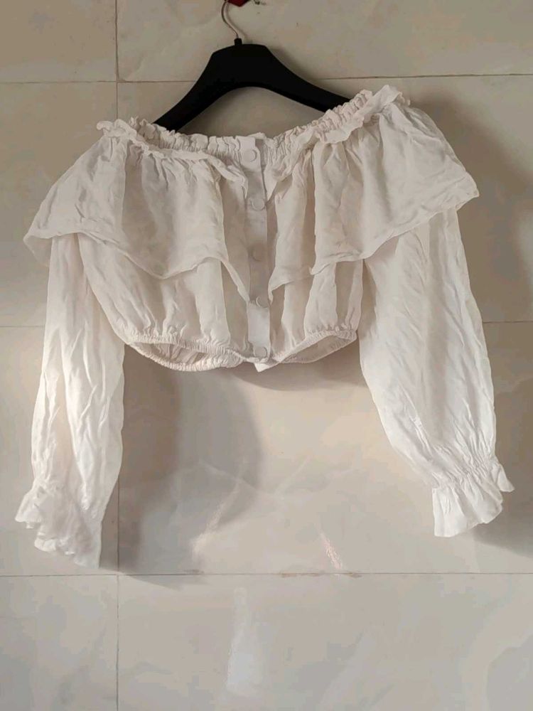 White Ruffled Off-Shoulder Top