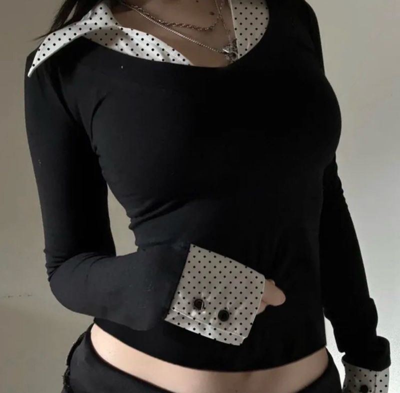 Black Polka Dot Collar Top