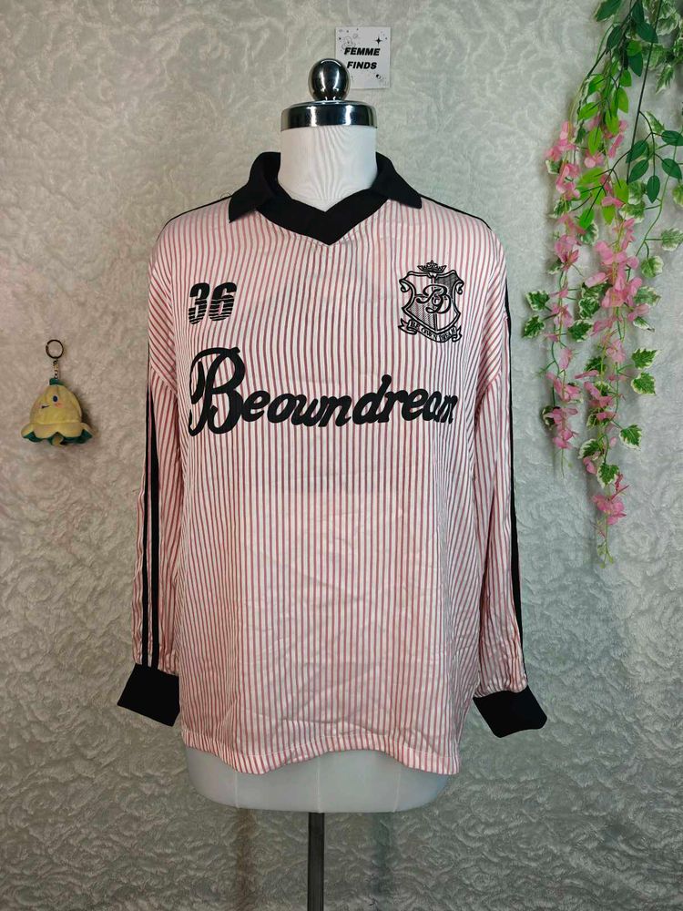 Y2k aesthetic Striped Long Sleeve Collared Top