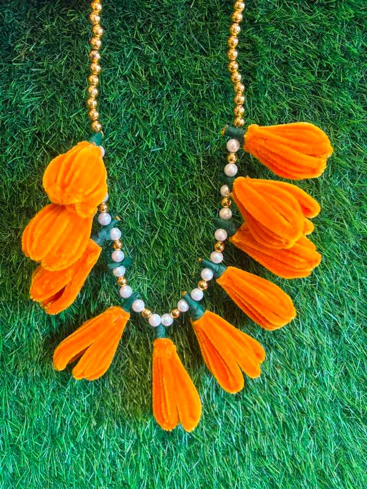 Handmade Orange Flower Tassel Necklace