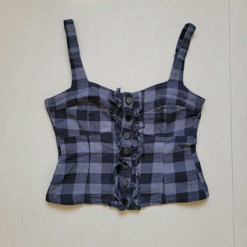 Plaid Ruffle Button-Up Tank Top