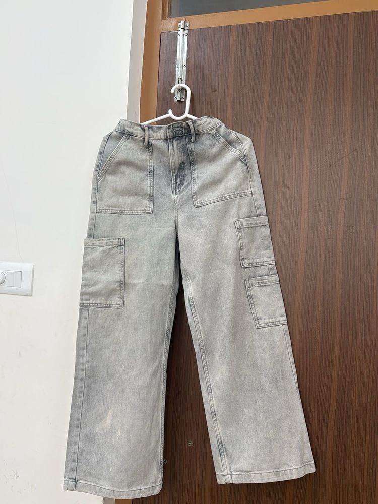 Grey Wash Cargo Jeans