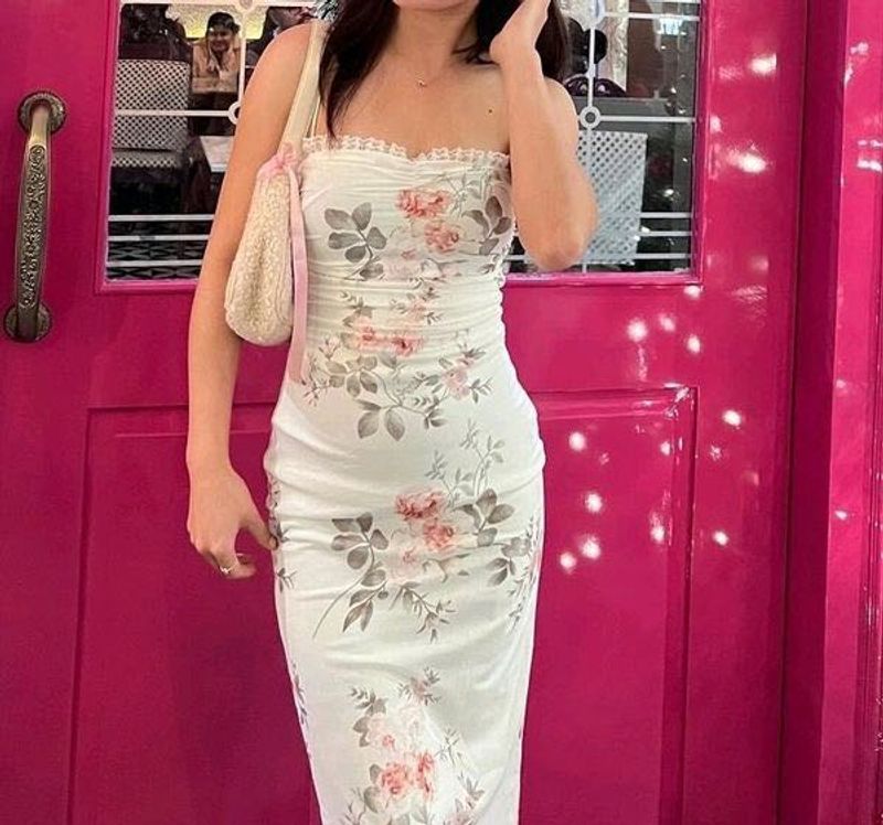 Floral Print Strapless Midi Dress