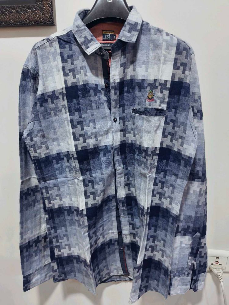 Men's Blue Checkered Full Sleeve Shirt 40inch