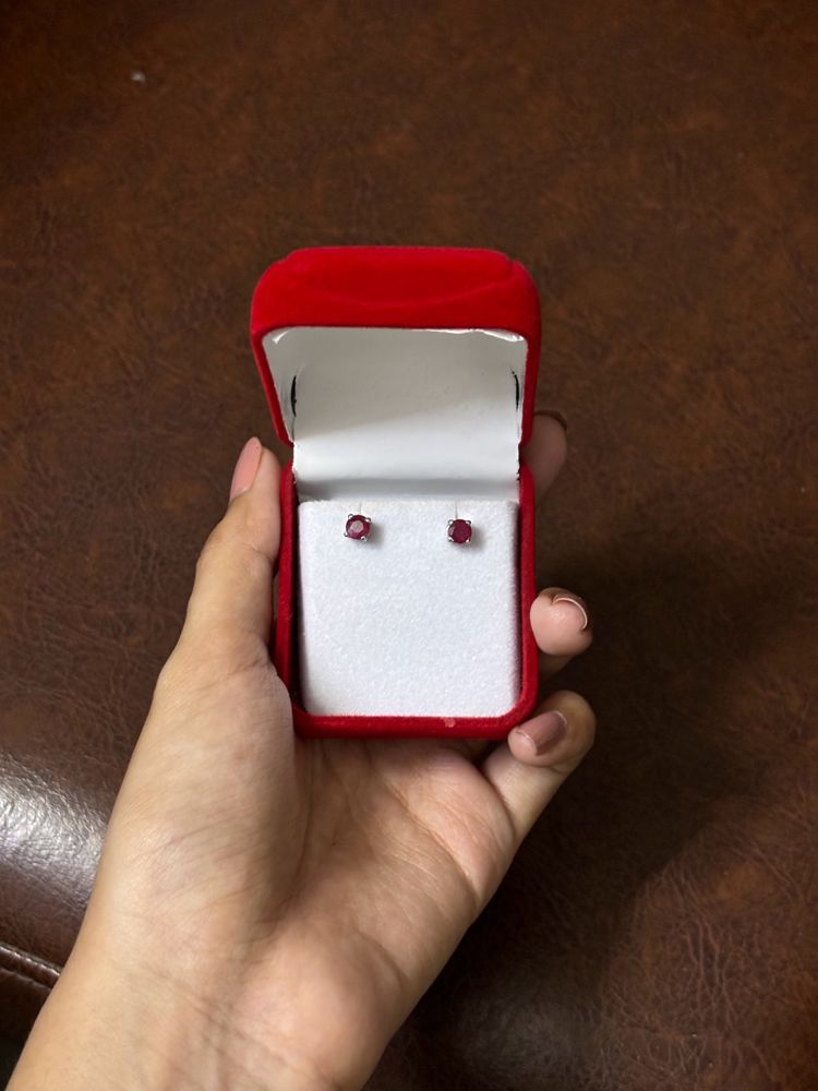 Real Ruby Sterling Silver Earrings Studs