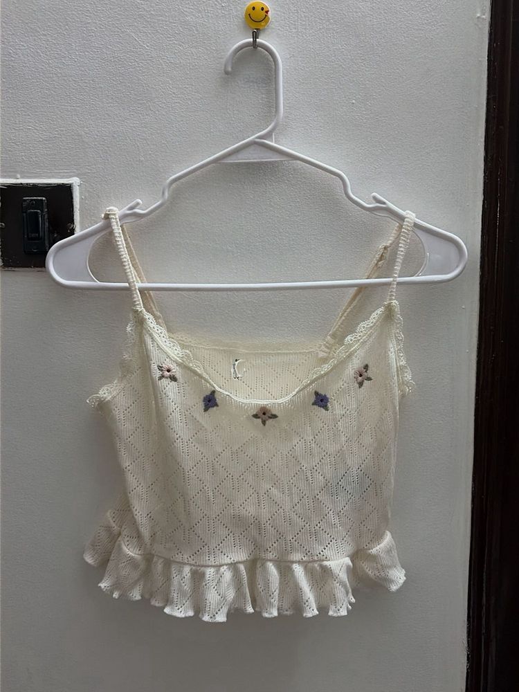 Cropped Knit Ruffle Top