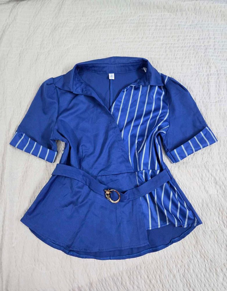 korean Stylish Blue Striped Tunic Top bust 36
