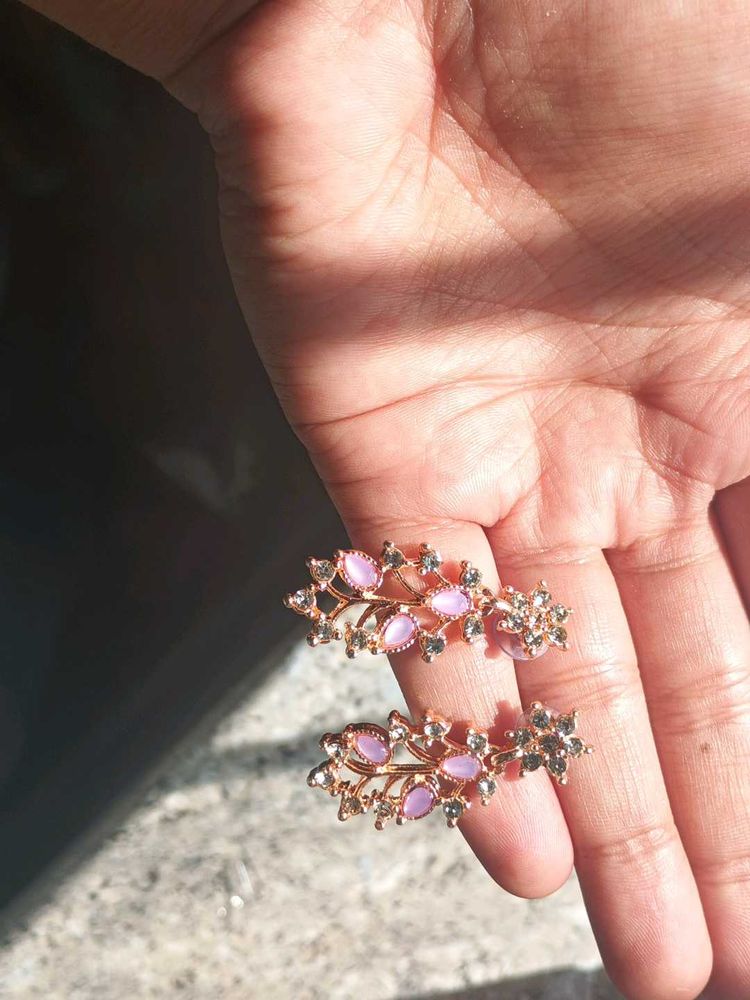 Elegant Pink Stone &amp; Crystal Earrings