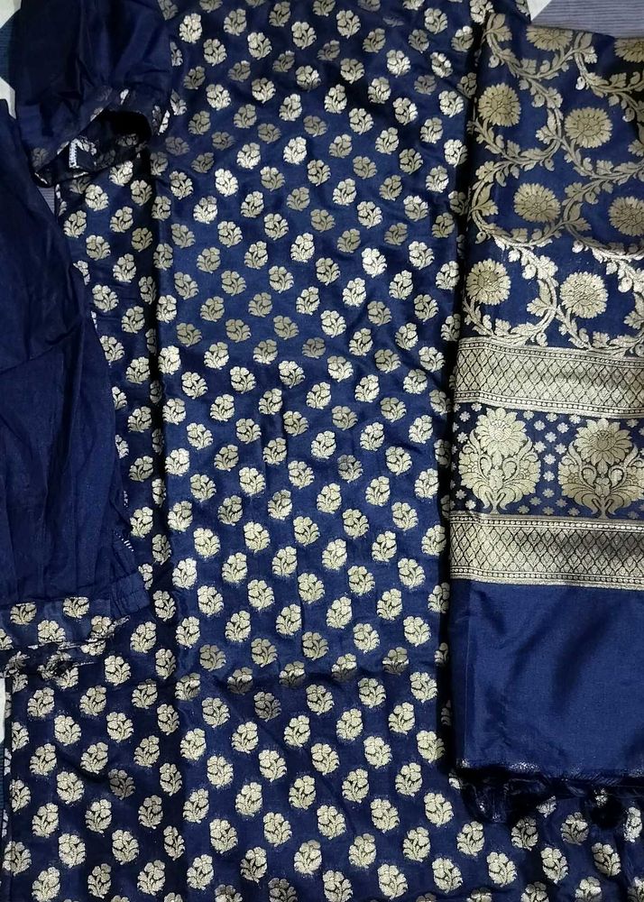 pure Banarasi dark blue suit set