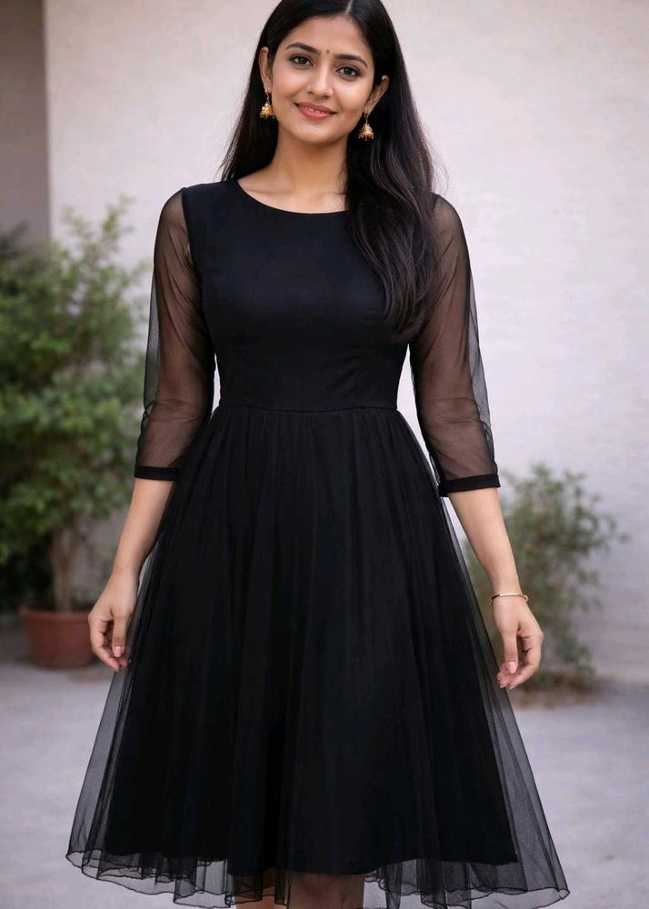 Elegant Black Dress with Sheer Sleeves