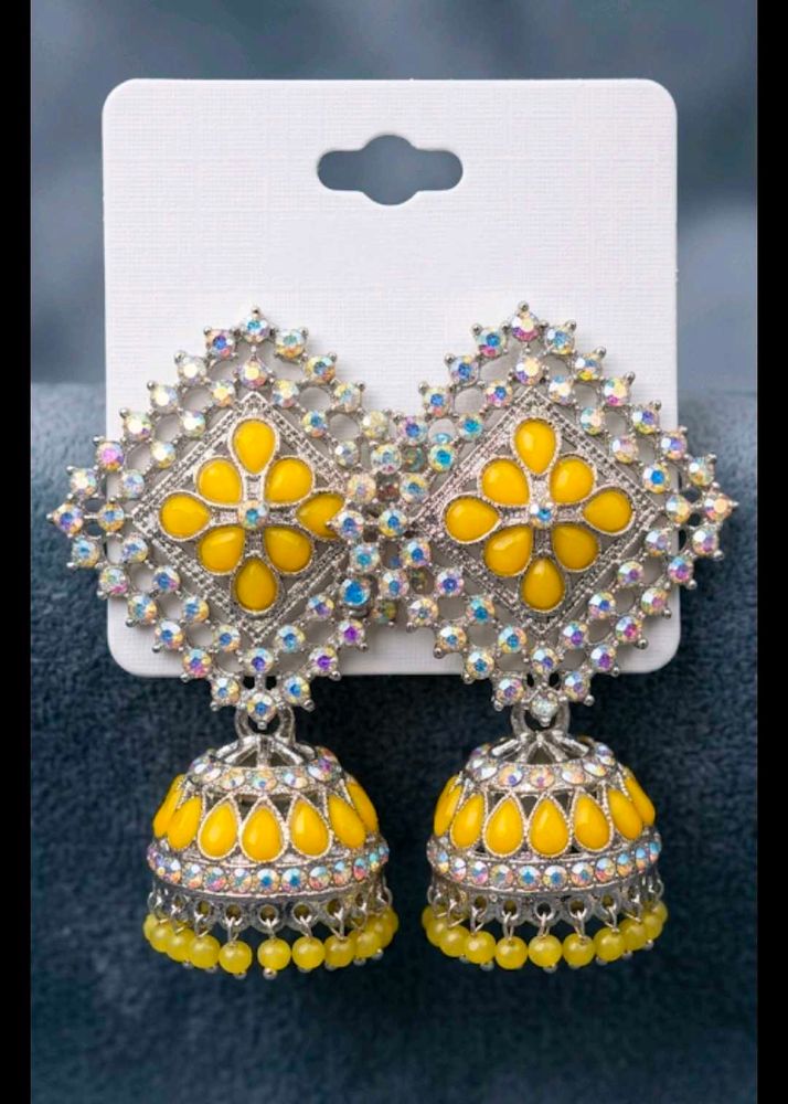 Stunning Yellow Jhumka Earrings