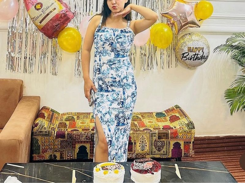 Blue &amp; White Print Maxi Dress