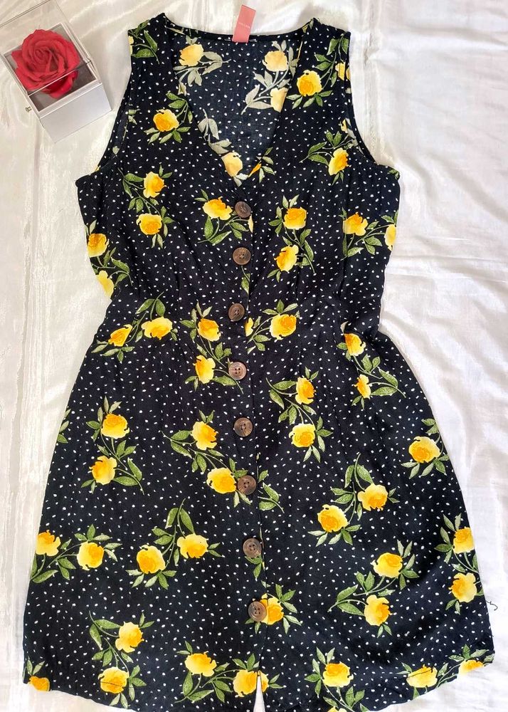 Cute Black Floral Button-Up Dress
