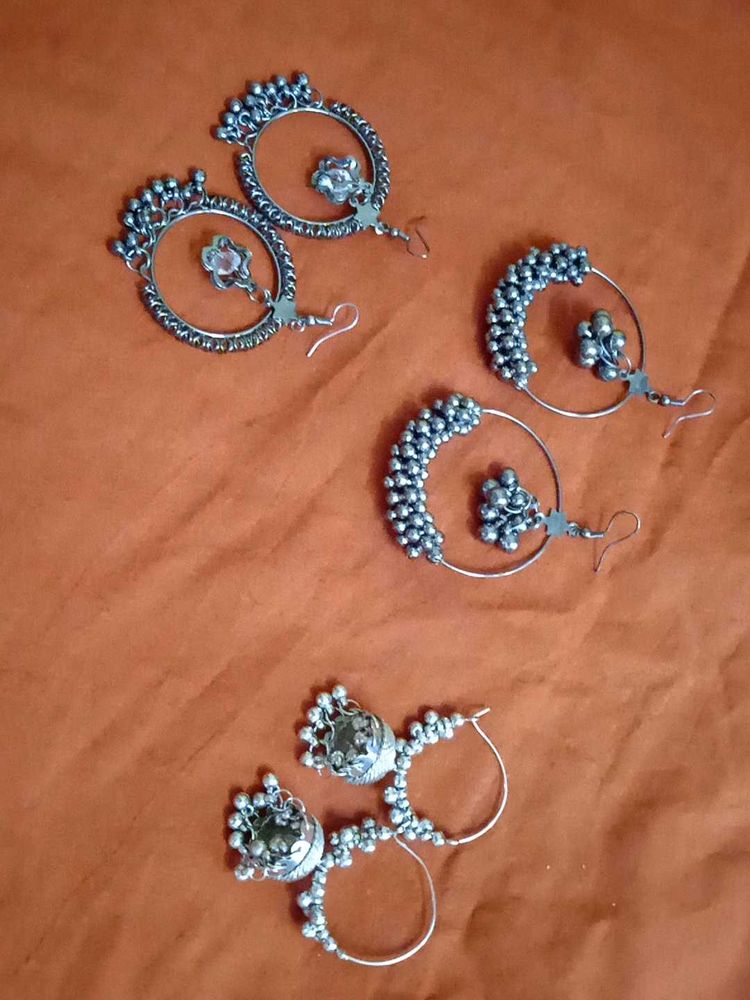 Bohemian Silver Jhumka Earrings Set