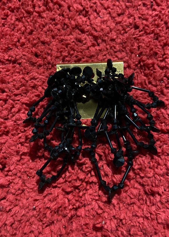 Black Beaded Dangle Earrings