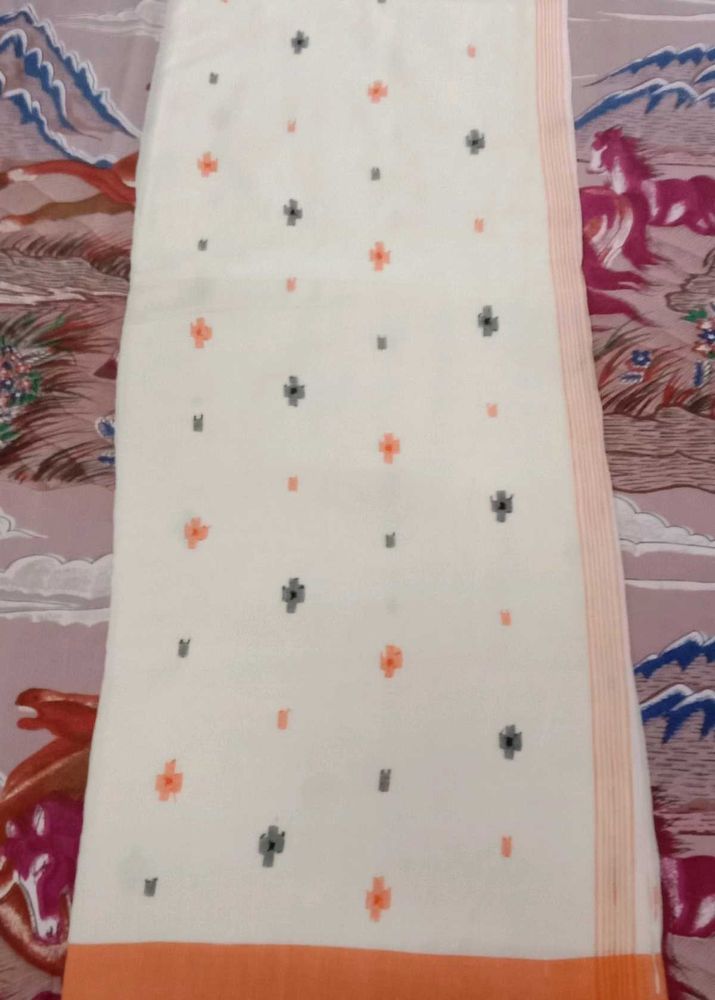 Elegant off White pure cotton Kolkata Saree with O