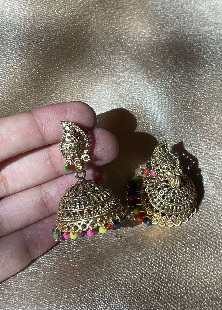 Exquisite Jhumka Earrings with Colorful Beads