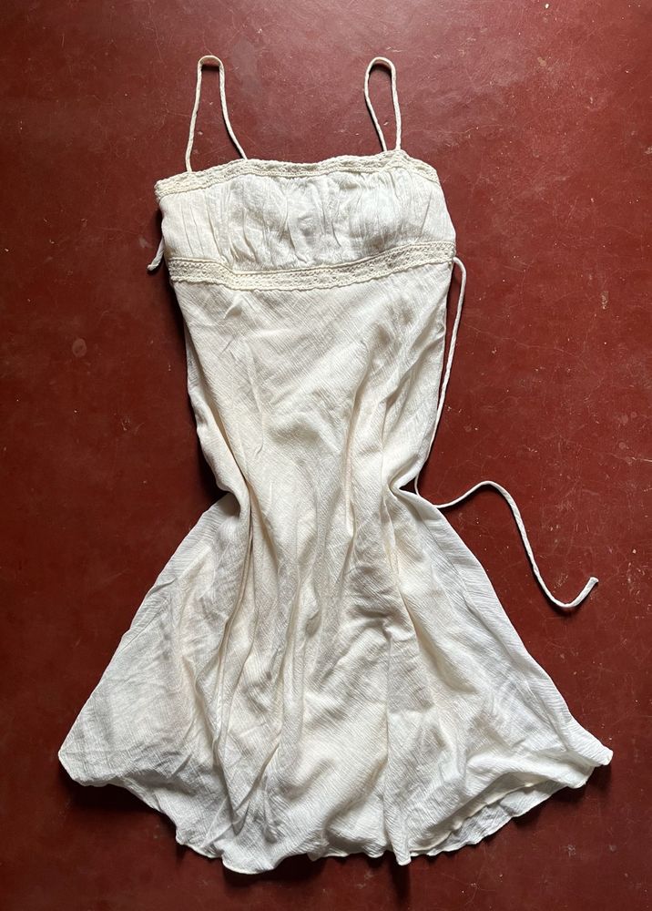 Boho Cream Spaghetti Strap Mini Dress