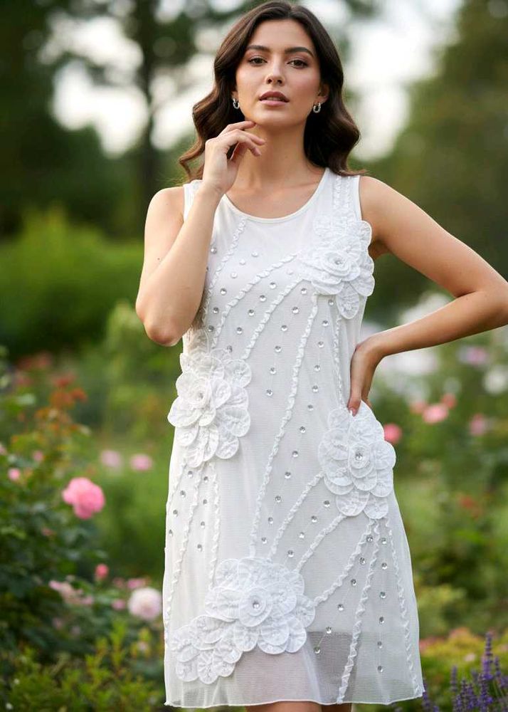 White Floral Applique Dress 🕊️