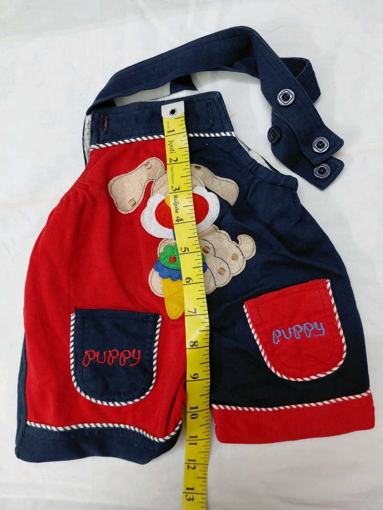 Puppy Embroidered Overalls