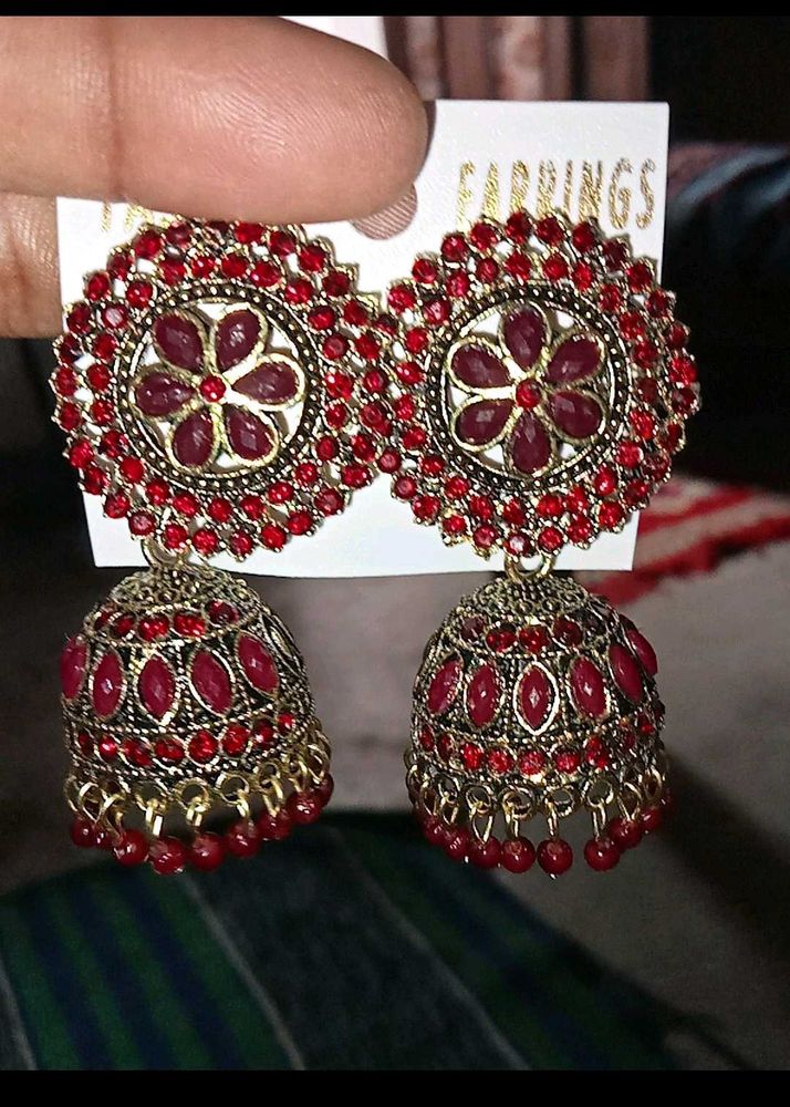 Exquisite Red Jhumka Earrings