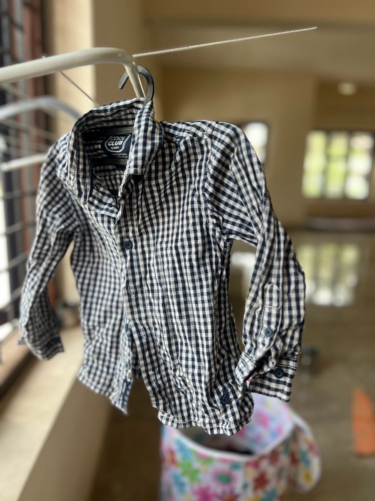 Black And White Kids Checks Shirt Cool Club