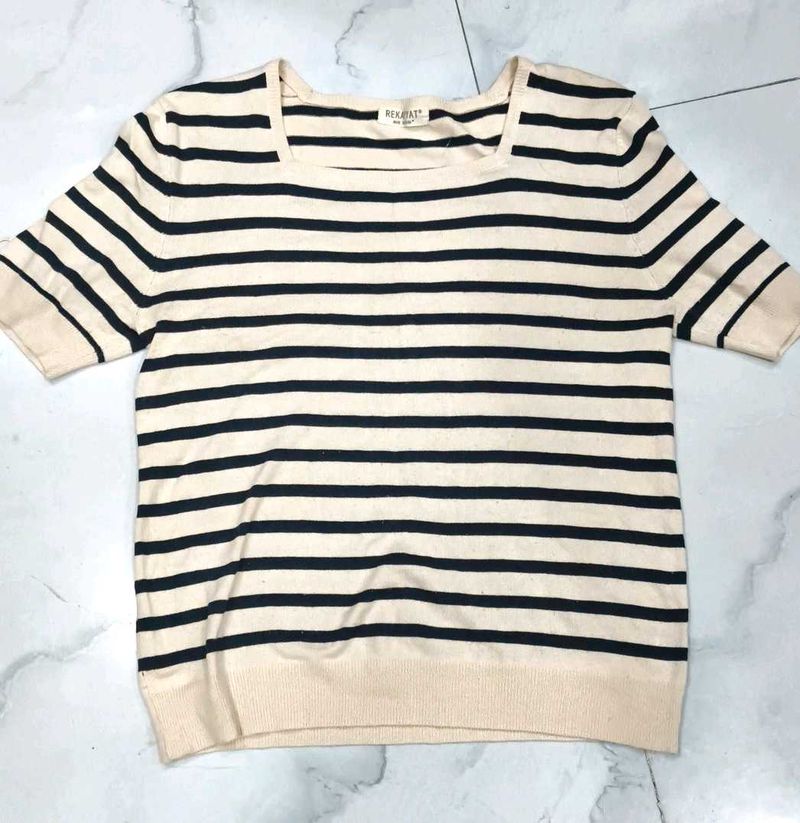 Striped Square Neck Knit Top