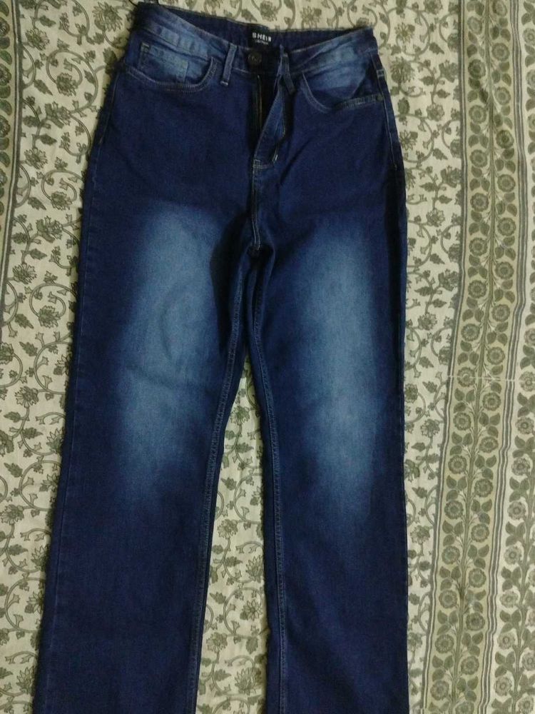 Women's Dark Blue High Waist Straight Fit Jeans