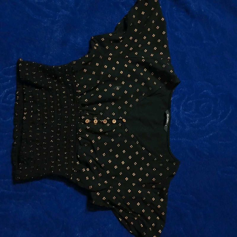 Chic Black Printed Flutter Sleeve Top