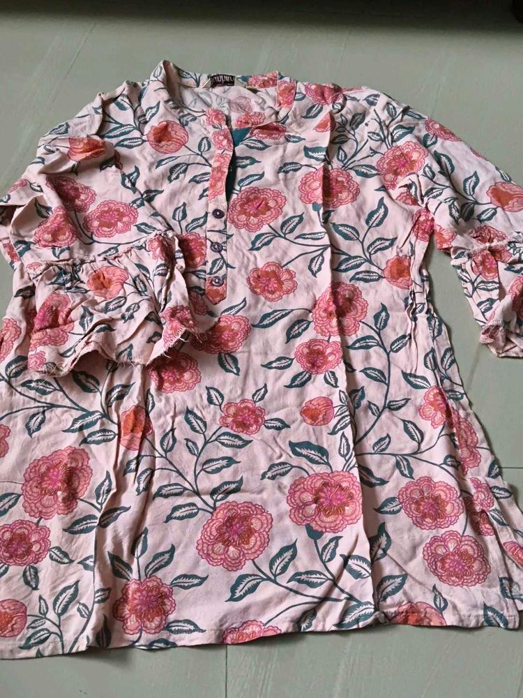 Chic Pink Floral Print Kurta