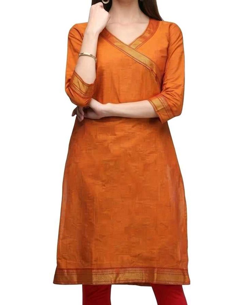 🧡⚜️Orange Kurta with Golden Border