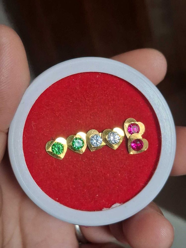Heart Stud Earrings with Gemstones