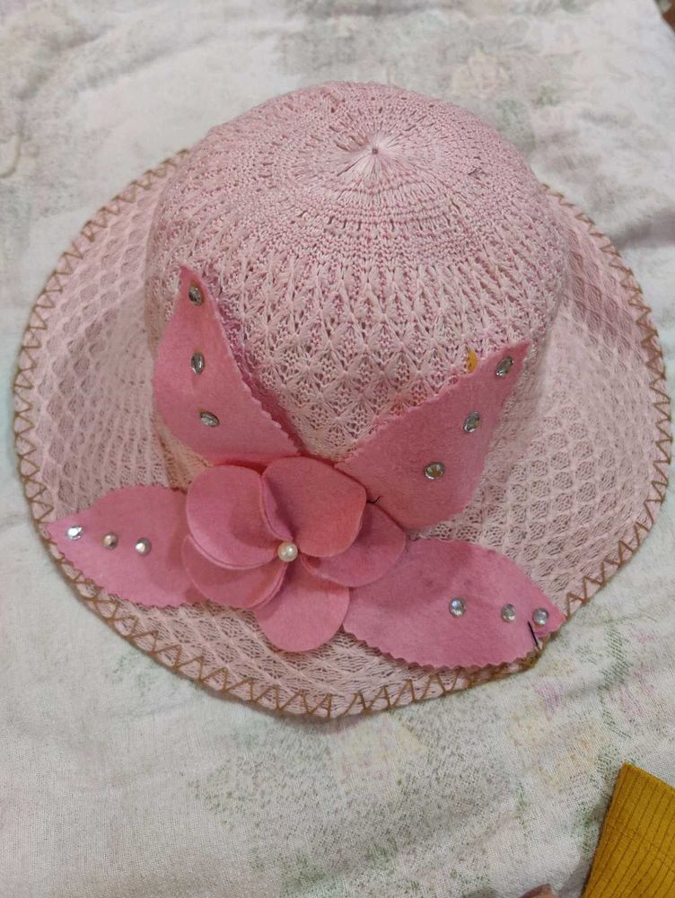 Pink Beaded Flower Sun Hat