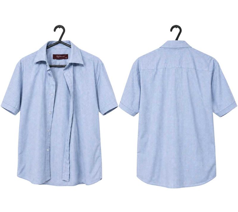 Men's Light Blue Checked Short Sleeve Shirt