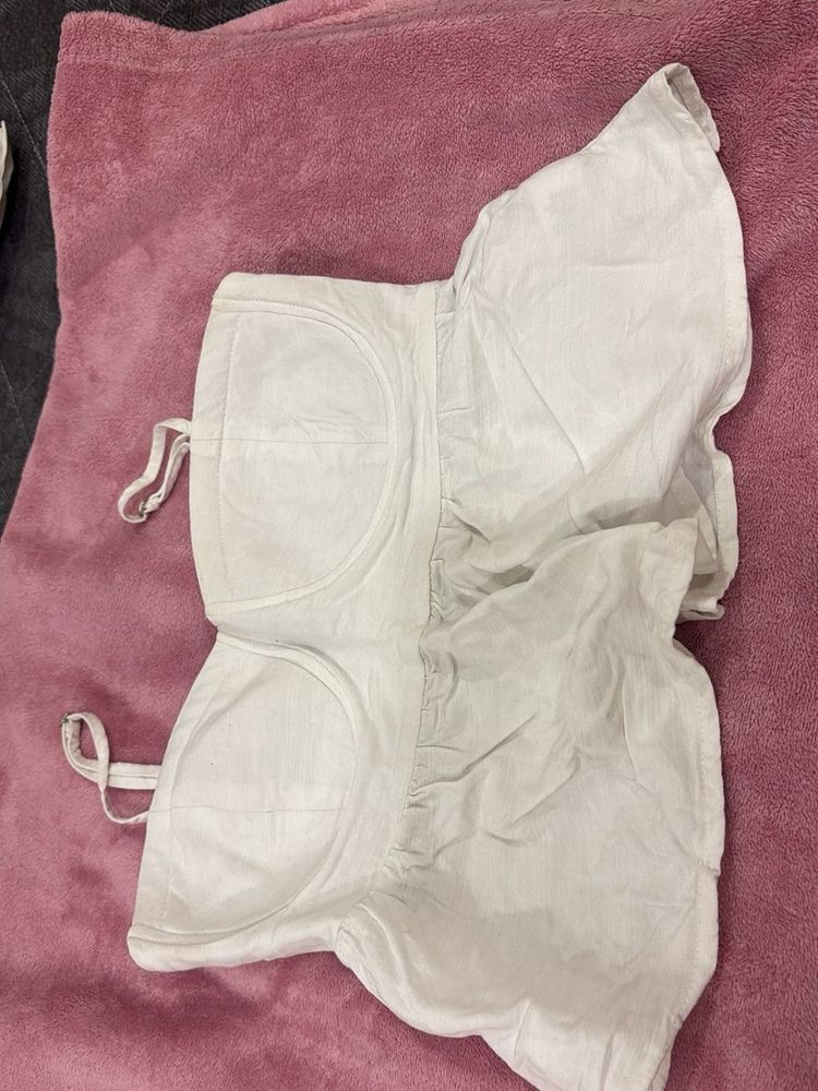 White Textured Bustier Top